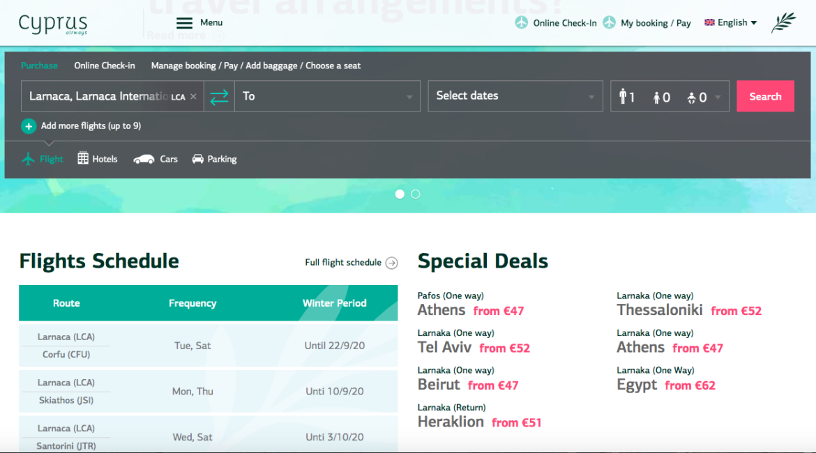 Front-end development for Cyprus Airways